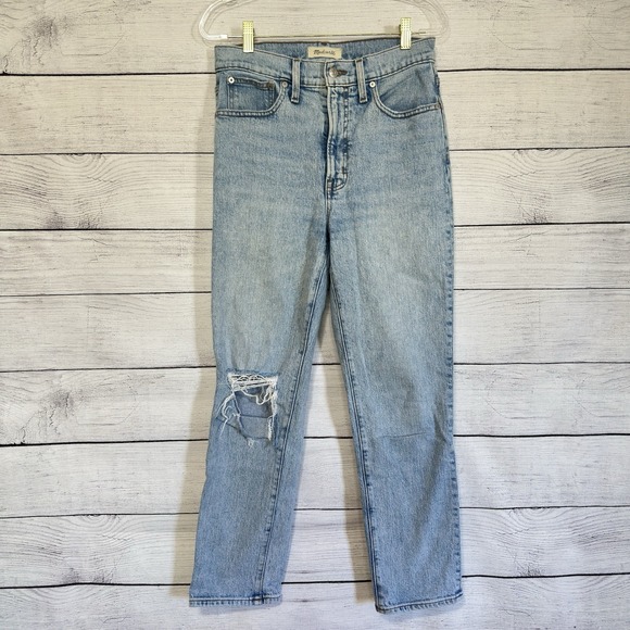 Madewell Denim - Madewell Perfect Vintage Crop Jean Button Fly Stretch Womens Sz 27 Distressed